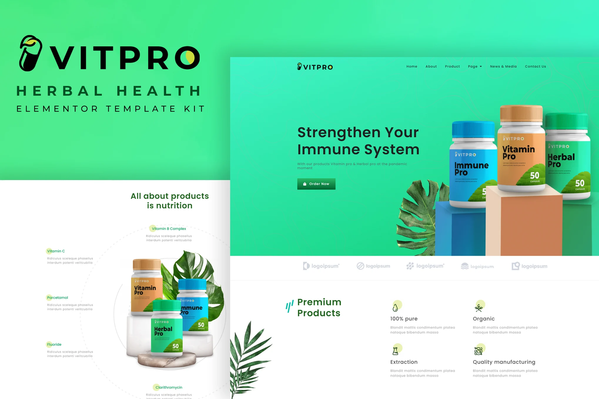 Vitpro – 草本健康Elementor模板套件
