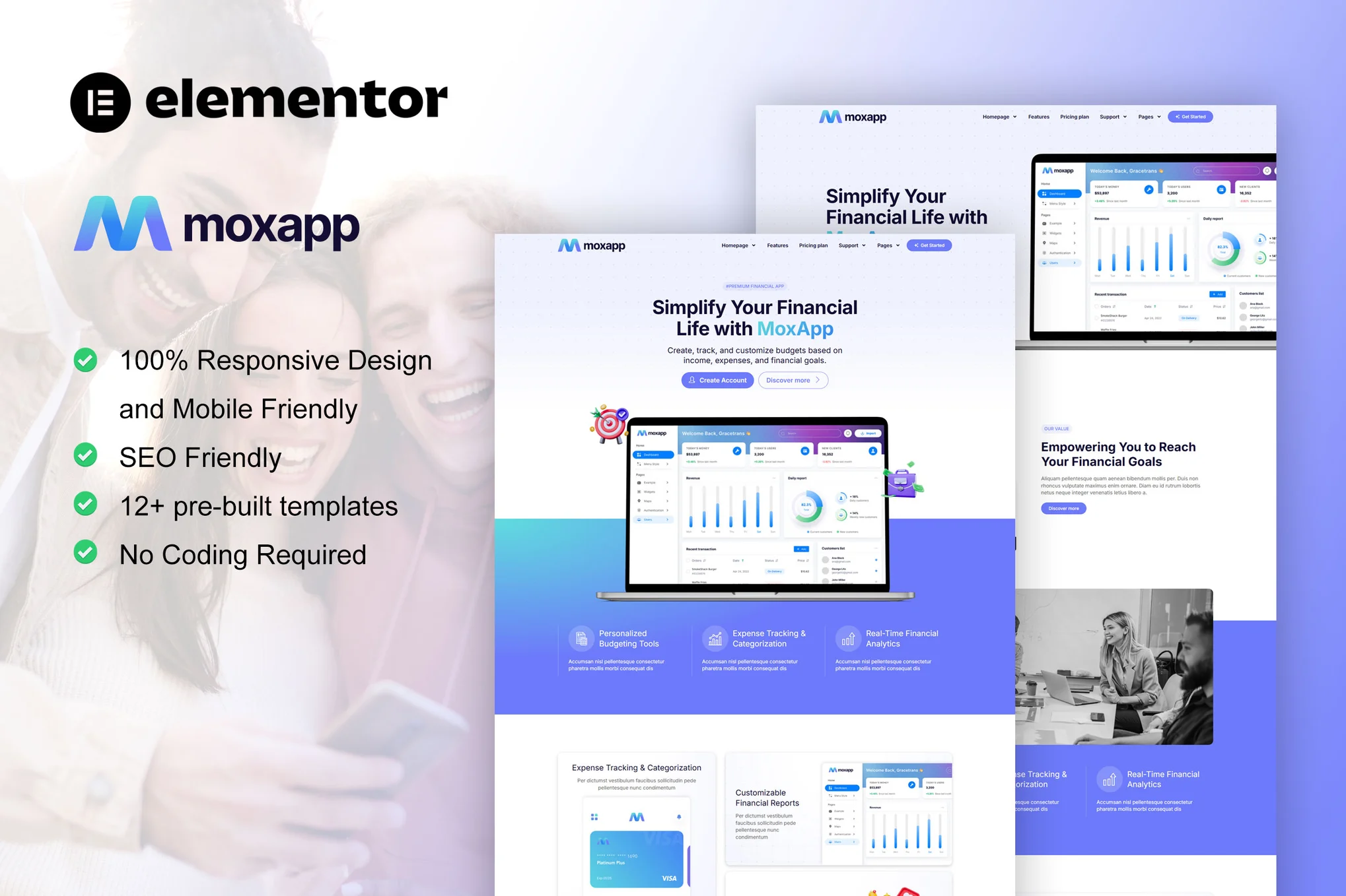 MoxApp – 应用程序和金融科技初创公司 Elementor Pro 模板套件