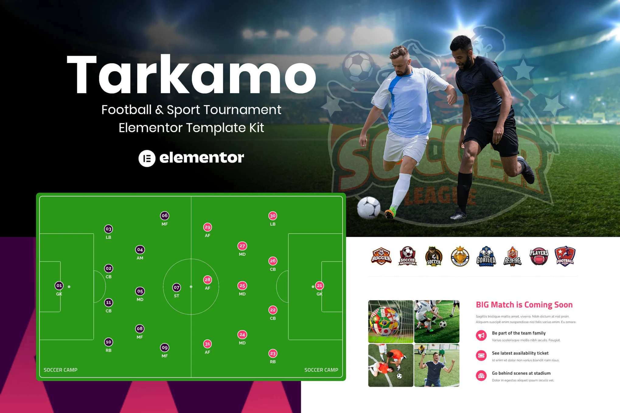 Tarkamo – 足球与体育赛事Elementor模板套件