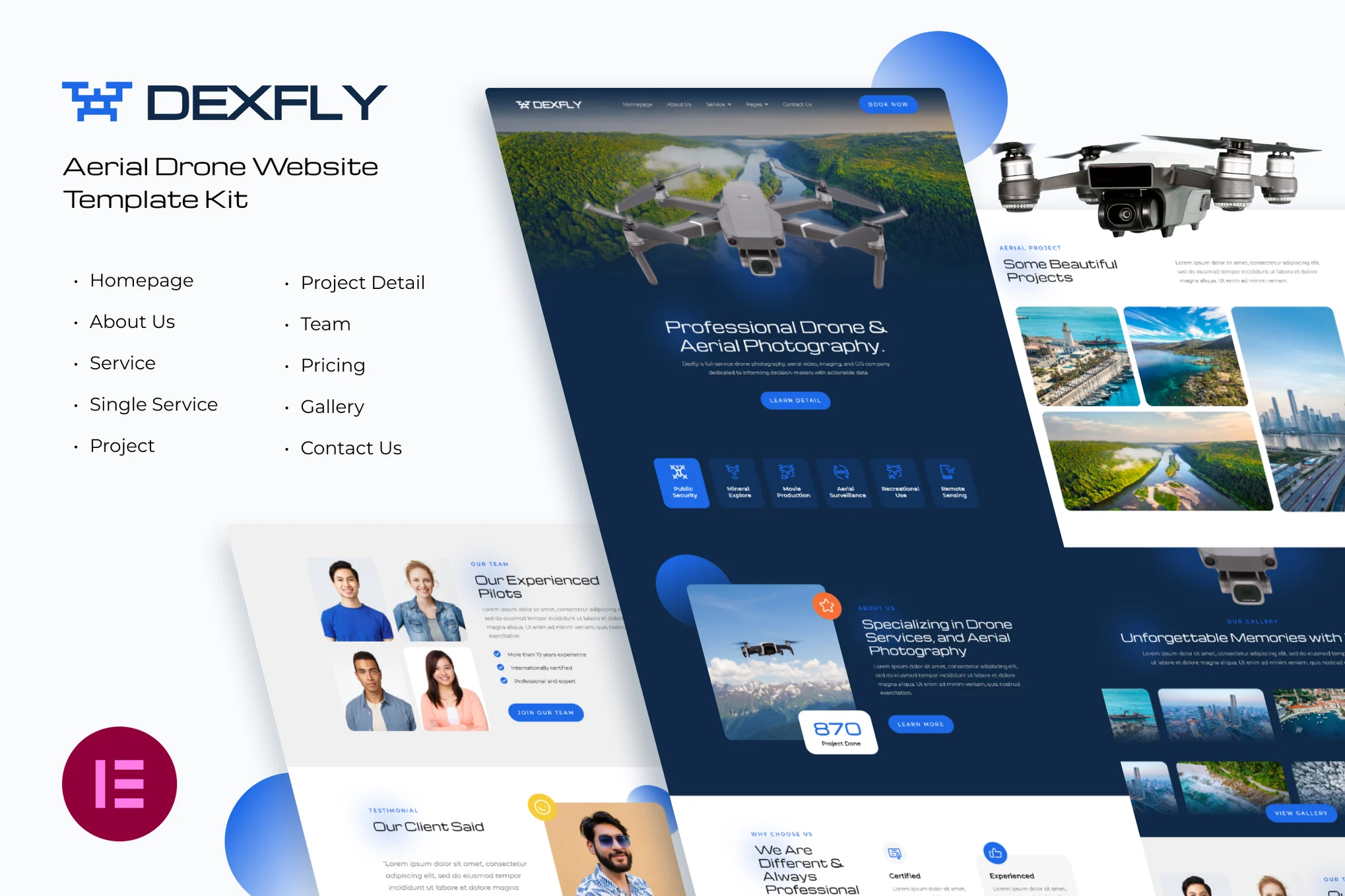 Dexfly – 无人机与航拍Elementor模板套件