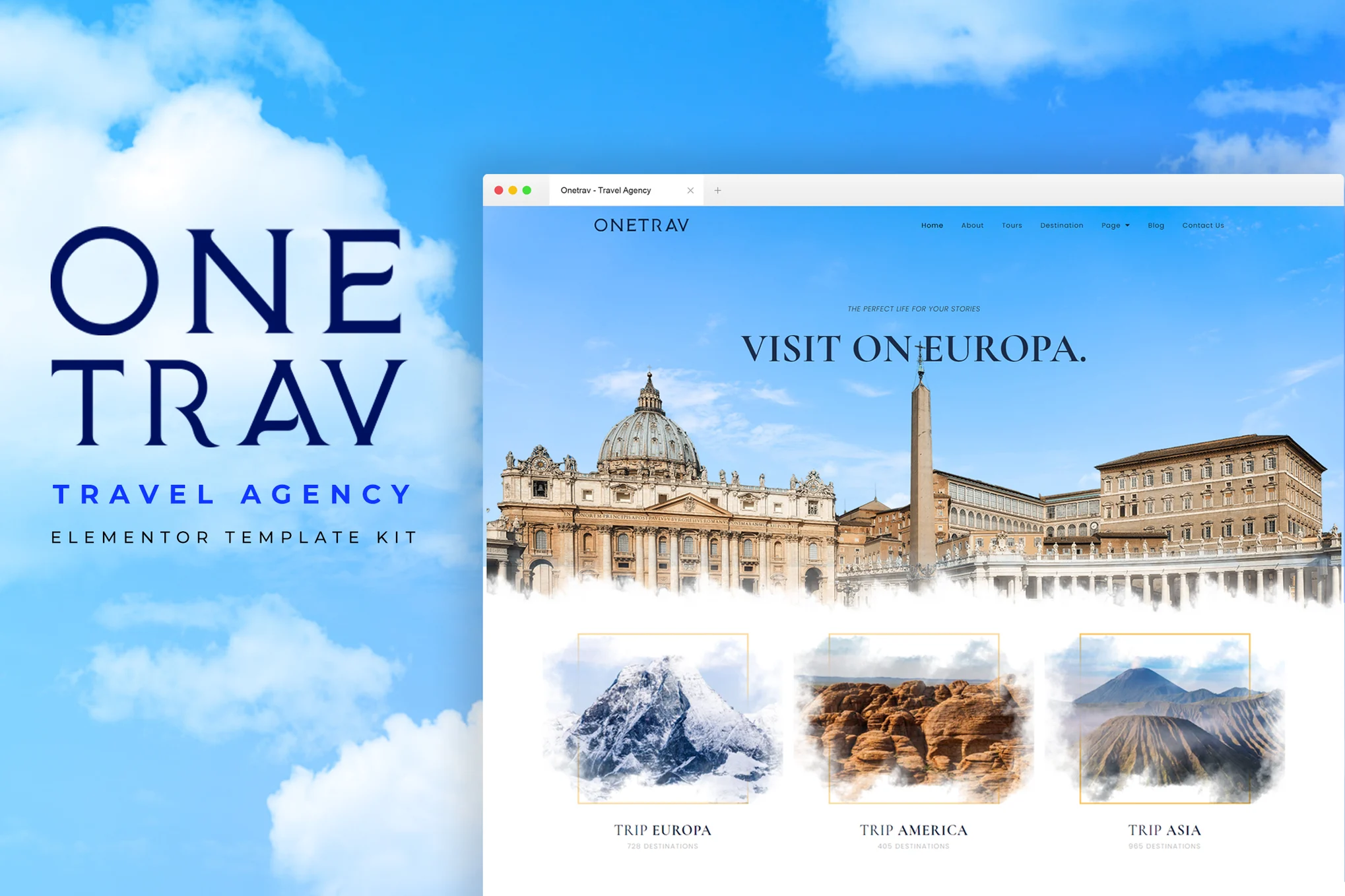 Onetrav – 旅行社 Elementor 模板套件