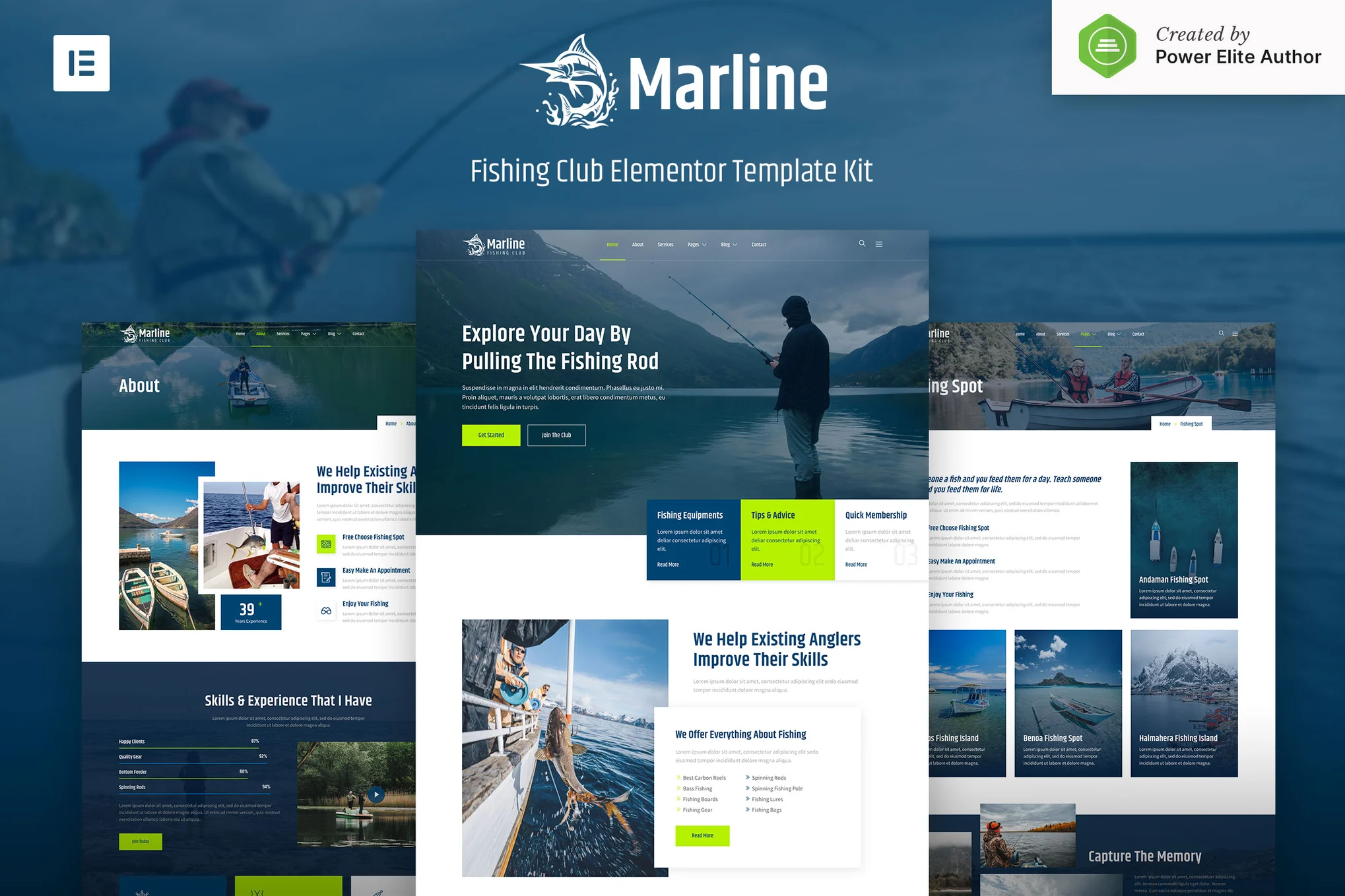Marline – 钓鱼与狩猎俱乐部 Elementor 模板套件