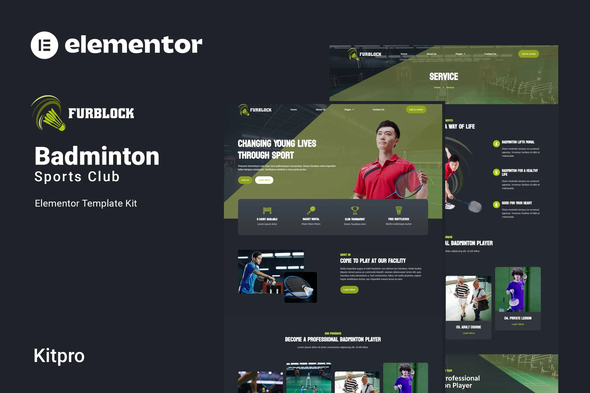 Furblock – 羽毛球俱乐部 Elementor 模板套件介绍
