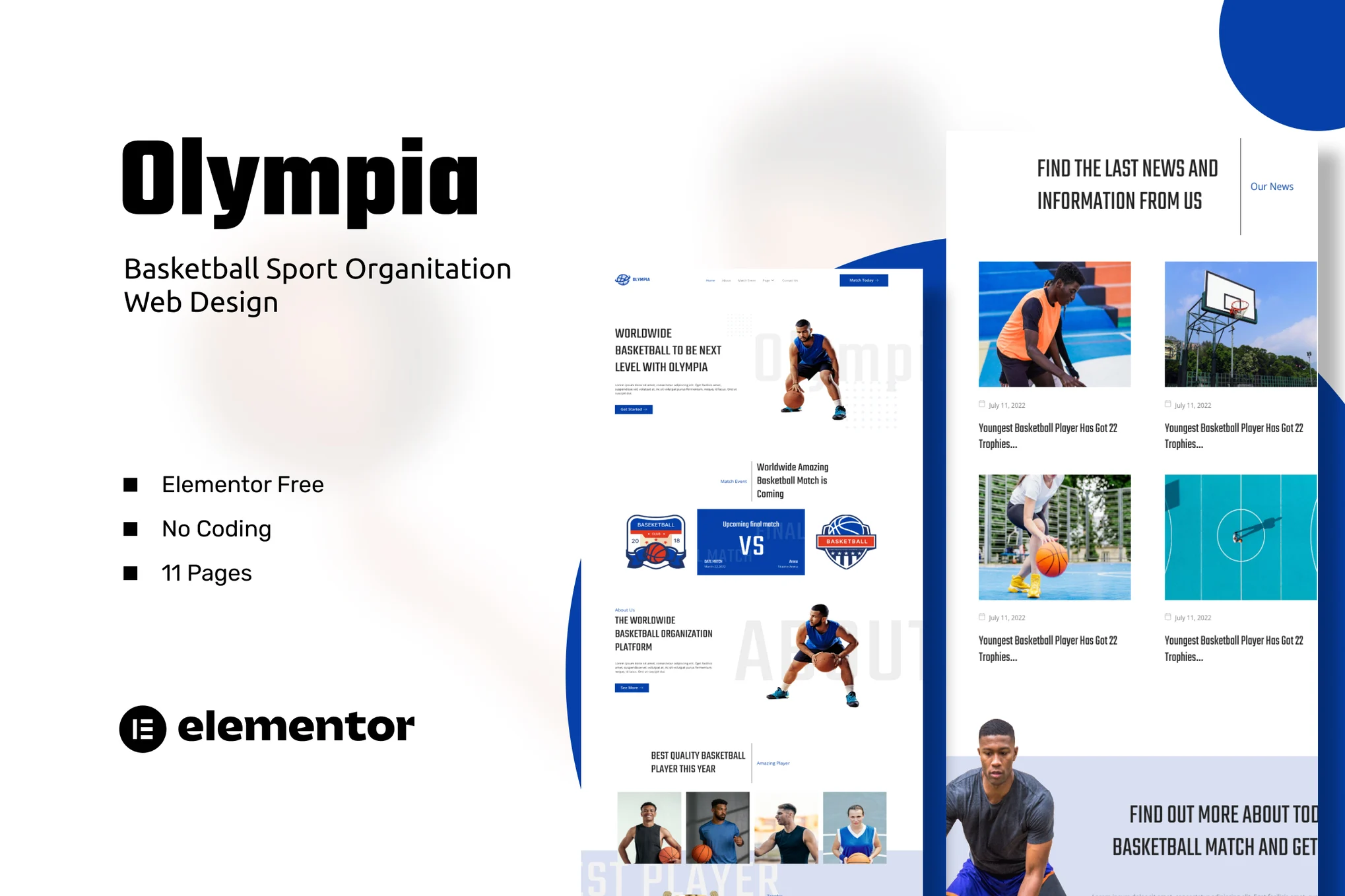 Olympia – 篮球运动组织 Elementor 模板套件