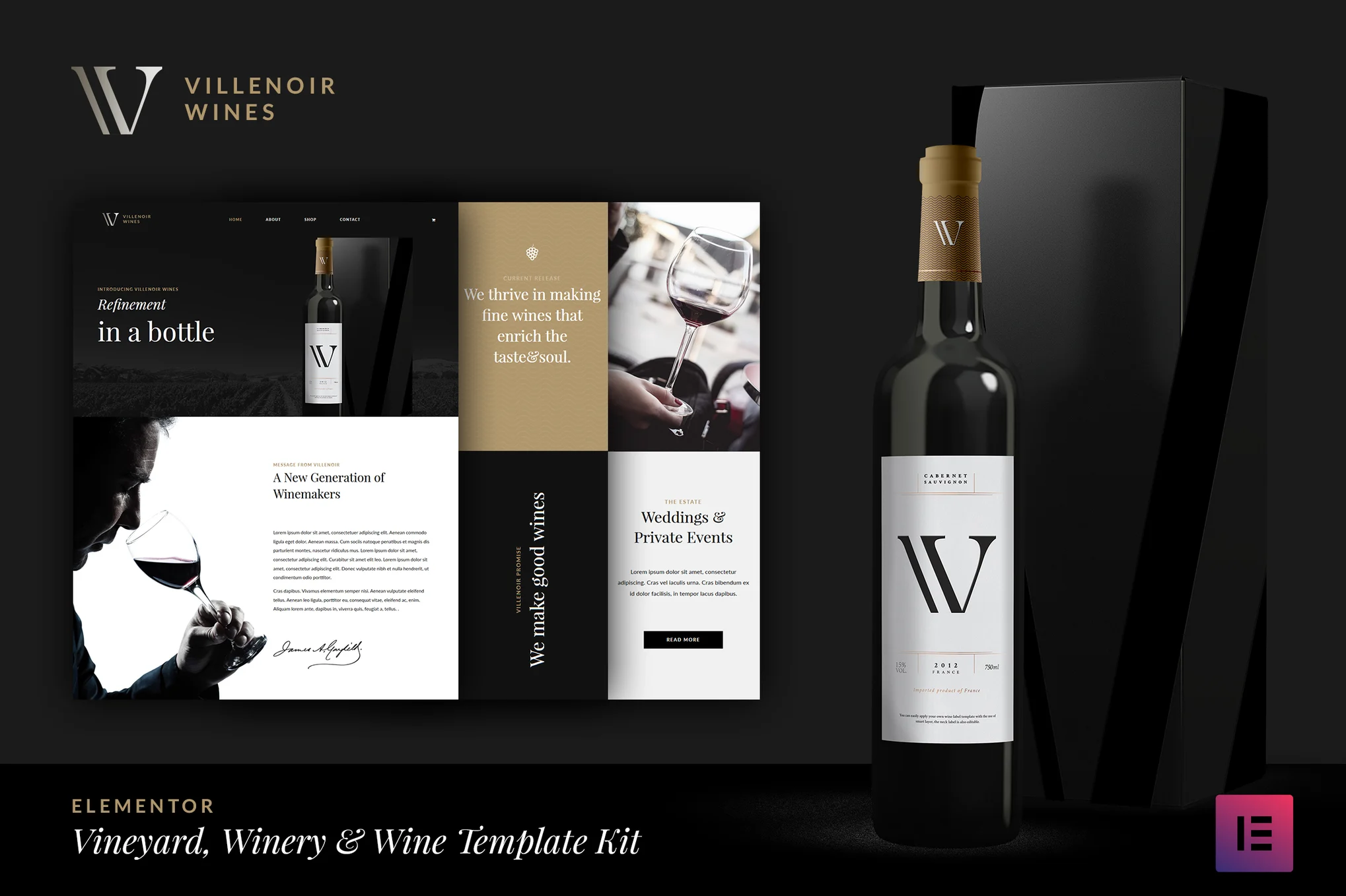 Villenoir Wine:酒庄与葡萄园的完美 Elementor Pro 模板套件