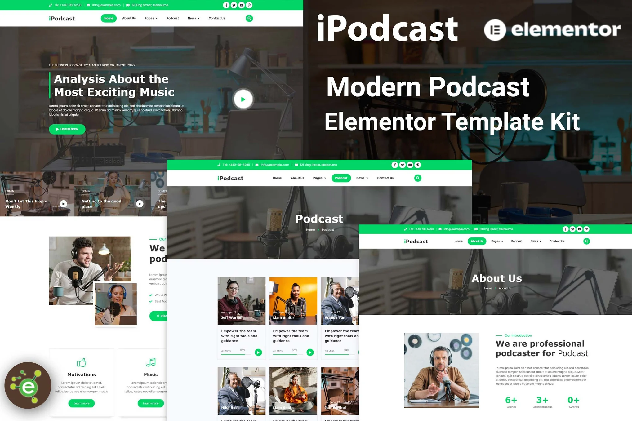 iPodcast – 现代播客 Elementor 模板套件